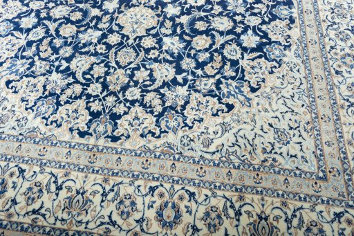 Close-up detail of 2000s Nain rug from Iran / Persia showing Wool weave
