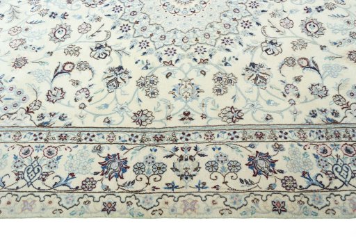 Corner detail of New Nain rug showing border pattern and Wool pile
