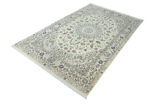 Corner detail of New Nain rug showing border pattern and Wool pile