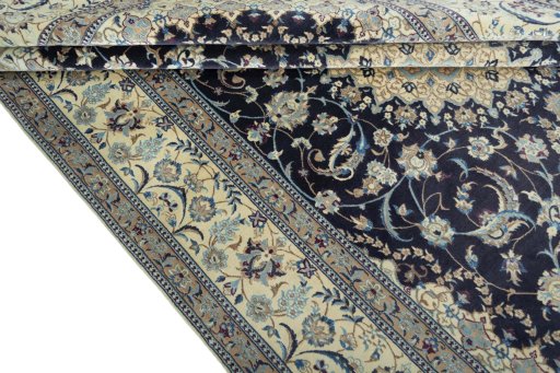 Close-up detail of 2000s Nain rug from Iran / Persia showing Cork weave