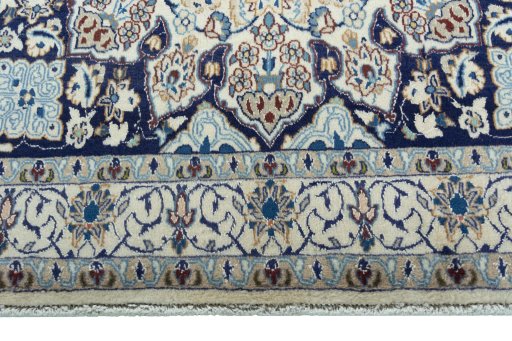 Full view of 2000s Nain rug from Iran / Persia, 203 × 119 cm in Beige tones