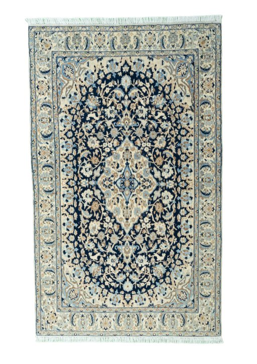 Full view of 2000s Nain rug from Iran / Persia, 195 × 120 cm in Blue tones