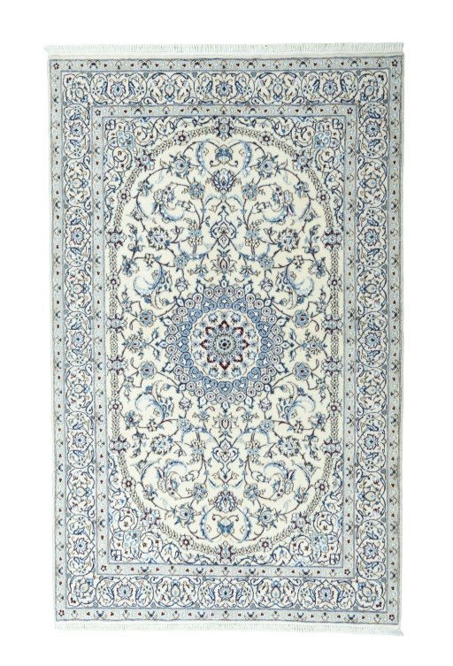 Full view of 2000s Nain rug from Iran / Persia, 256 × 159 cm in Beige tones