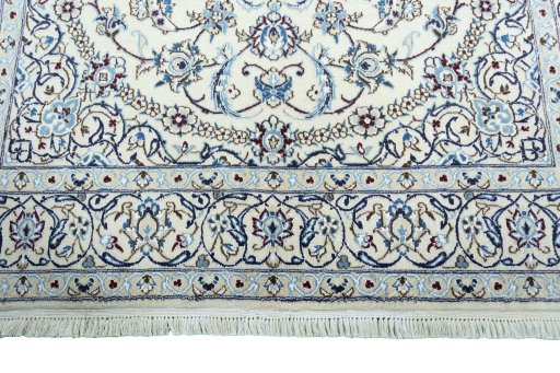 Full view of 2000s Nain rug from Iran / Persia, 256 × 159 cm in Beige tones