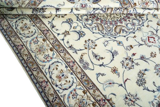 Close-up detail of 2000s Nain rug from Iran / Persia showing Wool weave