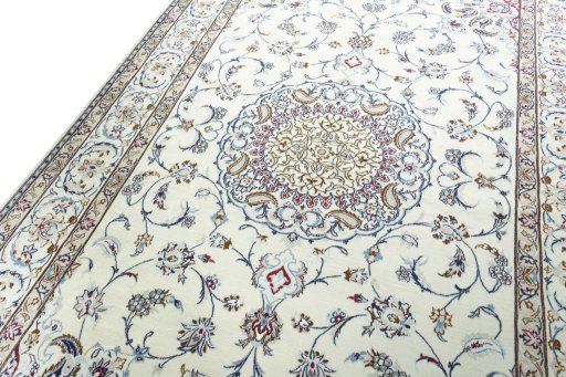 Backside of handmade 2000s Nain rug showing knot structure and weave density