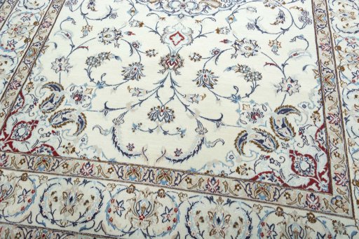 Close-up detail of 2000s Nain rug from Iran / Persia showing Wool weave
