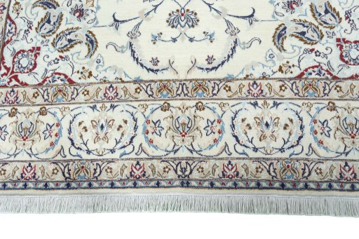 Full view of 2000s Nain rug from Iran / Persia, 310 × 203 cm in Beige tones