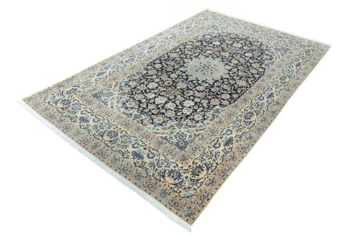 Corner detail of 2000s Nain rug showing border pattern and Wool pile