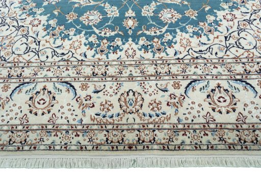 Full view of New Nain rug from Iran / Persia, 244 × 170 cm in Green tones