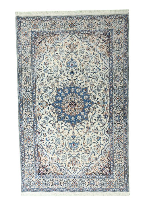 Full view of 2000s Nain rug from Iran / Persia, 260 × 162 cm in Beige tones