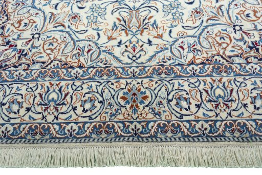 Full view of 2000s Nain rug from Iran / Persia, 260 × 162 cm in Beige tones