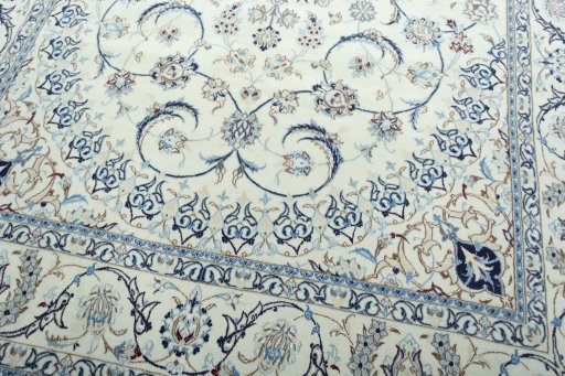 Close-up detail of 2000s Nain rug from Iran / Persia showing Wool weave
