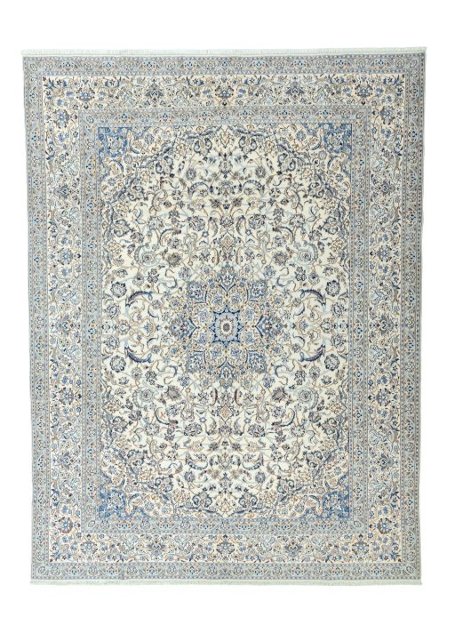 Full view of New Nain rug from Iran / Persia, 403 × 303 cm in Beige tones