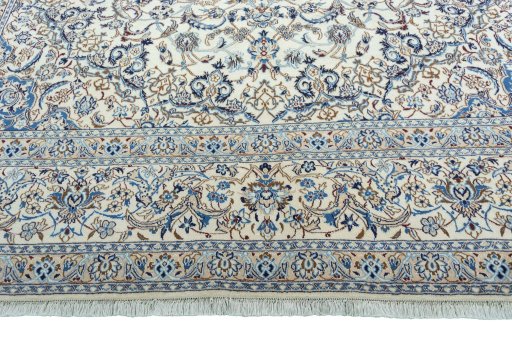 Full view of New Nain rug from Iran / Persia, 403 × 303 cm in Beige tones