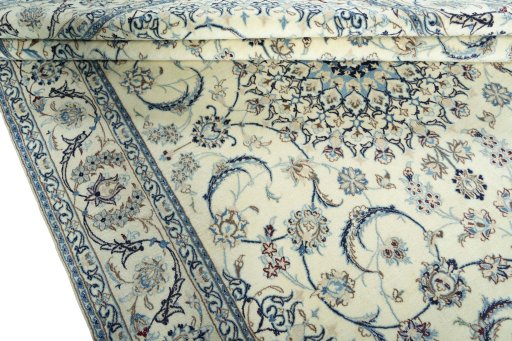 Close-up detail of New Nain rug from Iran / Persia showing Wool weave