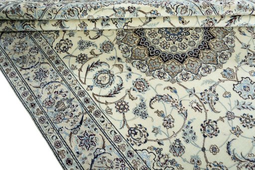 Close-up detail of New Nain rug from Iran / Persia showing Wool weave