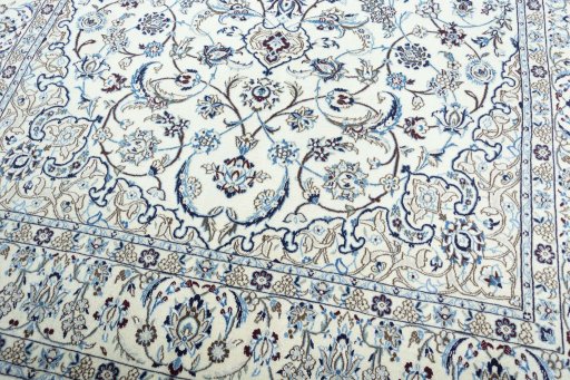 Close-up detail of 2000s Nain rug from Iran / Persia showing Wool weave