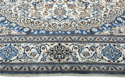 Full view of New Nain rug from Iran / Persia, 392 × 293 cm in Beige tones