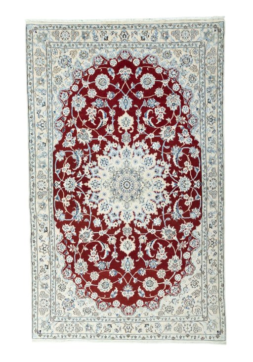 Full view of New Nain rug from Iran / Persia, 207 × 128 cm in Red tones