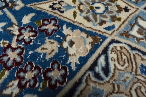 Full view of 2000s Nain rug from Iran / Persia, 313 × 206 cm in Blue tones