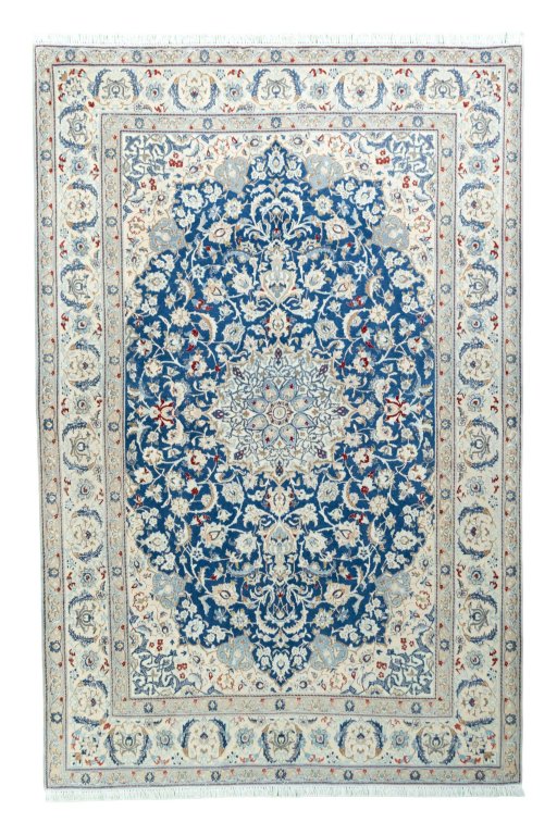 Full view of 2000s Nain rug from Iran / Persia, 307 × 202 cm in Blue tones
