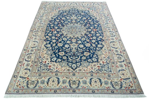 Surface texture of 2000s Nain rug with natural Wool and intricate pattern