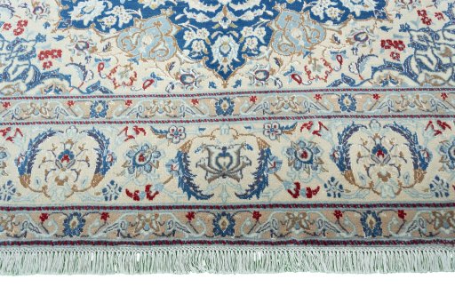 Full view of 2000s Nain rug from Iran / Persia, 307 × 202 cm in Blue tones