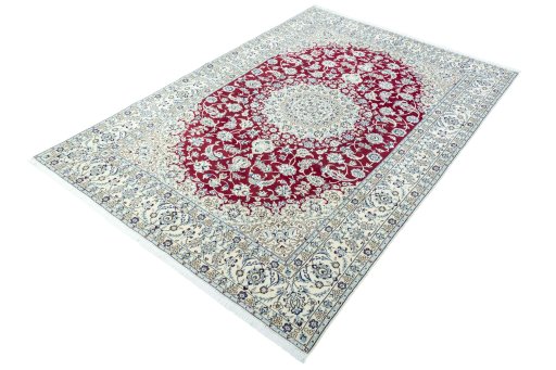 Corner detail of 2000s Nain rug showing border pattern and Wool pile