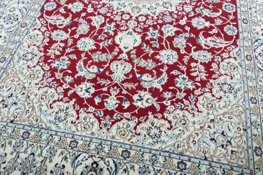 Close-up detail of 2000s Nain rug from Iran / Persia showing Wool weave