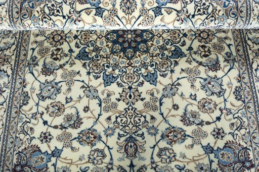 Close-up detail of New Nain rug from Iran / Persia showing Cork weave