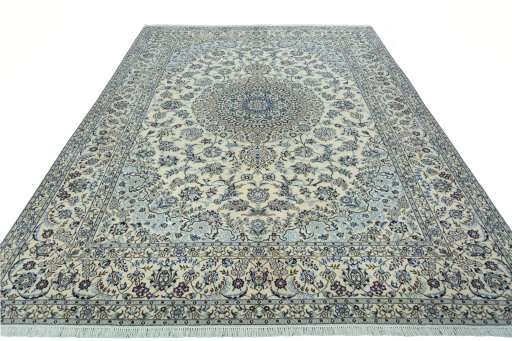 Surface texture of 2000s Nain rug with natural Wool and intricate pattern