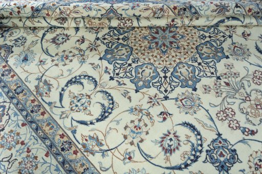 Close-up detail of 2000s Nain rug from Iran / Persia showing Wool weave