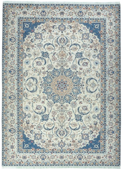Full view of 2000s Nain rug from Iran / Persia, 354 × 260 cm in Beige tones