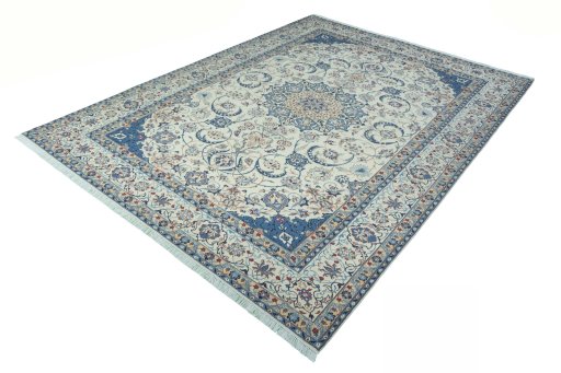 Corner detail of 2000s Nain rug showing border pattern and Wool pile