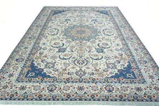 Surface texture of 2000s Nain rug with natural Wool and intricate pattern