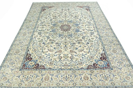 Surface texture of 2000s Nain rug with natural Wool and intricate pattern