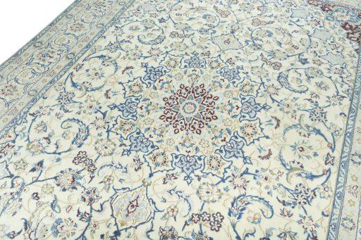 Backside of handmade 2000s Nain rug showing knot structure and weave density