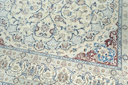 Close-up detail of 2000s Nain rug from Iran / Persia showing Wool weave