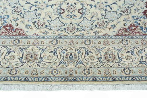 Full view of 2000s Nain rug from Iran / Persia, 362 × 253 cm in Beige tones