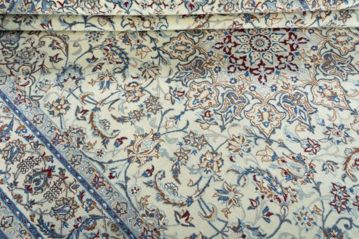 Close-up detail of 2000s Nain rug from Iran / Persia showing Wool weave