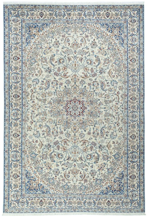 Full view of 2000s Nain rug from Iran / Persia, 357 × 244 cm in Beige tones