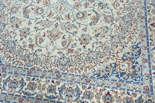 Close-up detail of 2000s Nain rug from Iran / Persia showing Wool weave