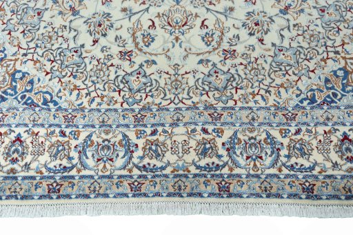 Full view of 2000s Nain rug from Iran / Persia, 357 × 244 cm in Beige tones