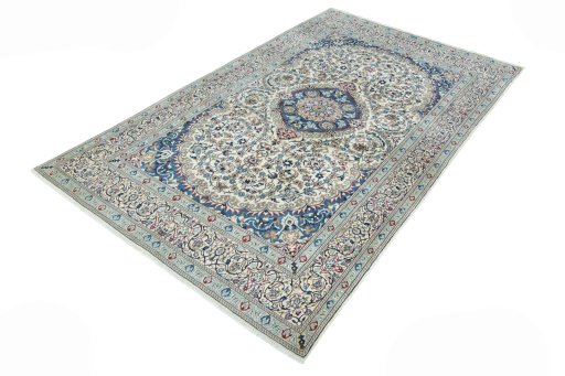 Corner detail of 2000s Nain rug showing border pattern and Wool pile