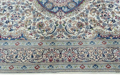 Full view of 2000s Nain rug from Iran / Persia, 327 × 195 cm in Beige tones