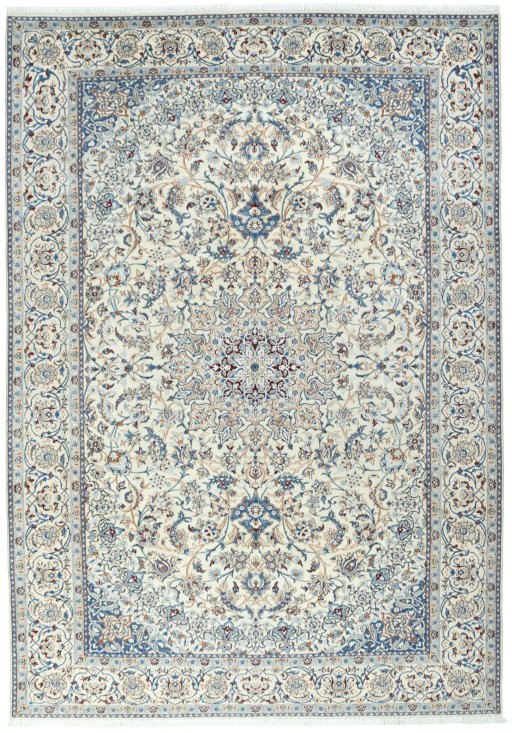 Full view of 2000s Nain rug from Iran / Persia, 363 × 256 cm in Beige tones