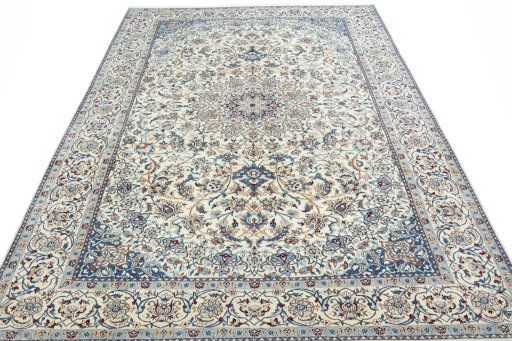 Surface texture of 2000s Nain rug with natural Wool and intricate pattern