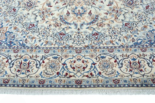 Full view of 2000s Nain rug from Iran / Persia, 363 × 256 cm in Beige tones