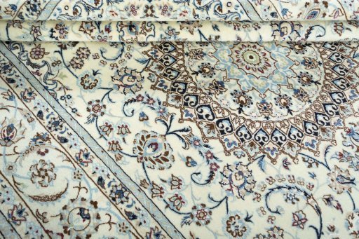 Close-up detail of New Nain rug from Iran / Persia showing Wool weave